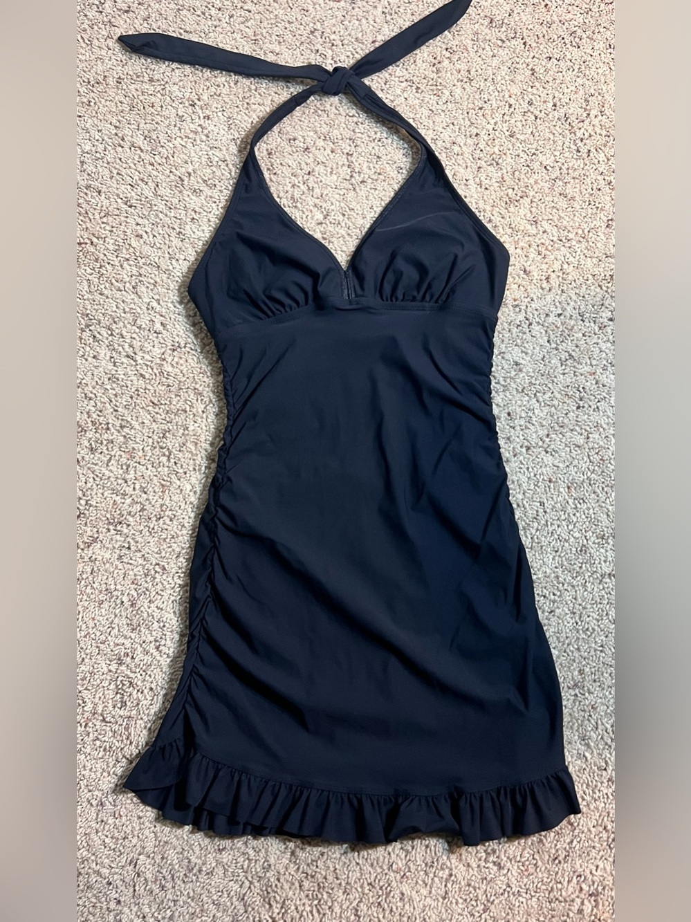 Spanx Black Halter Ruffle Swim Dress